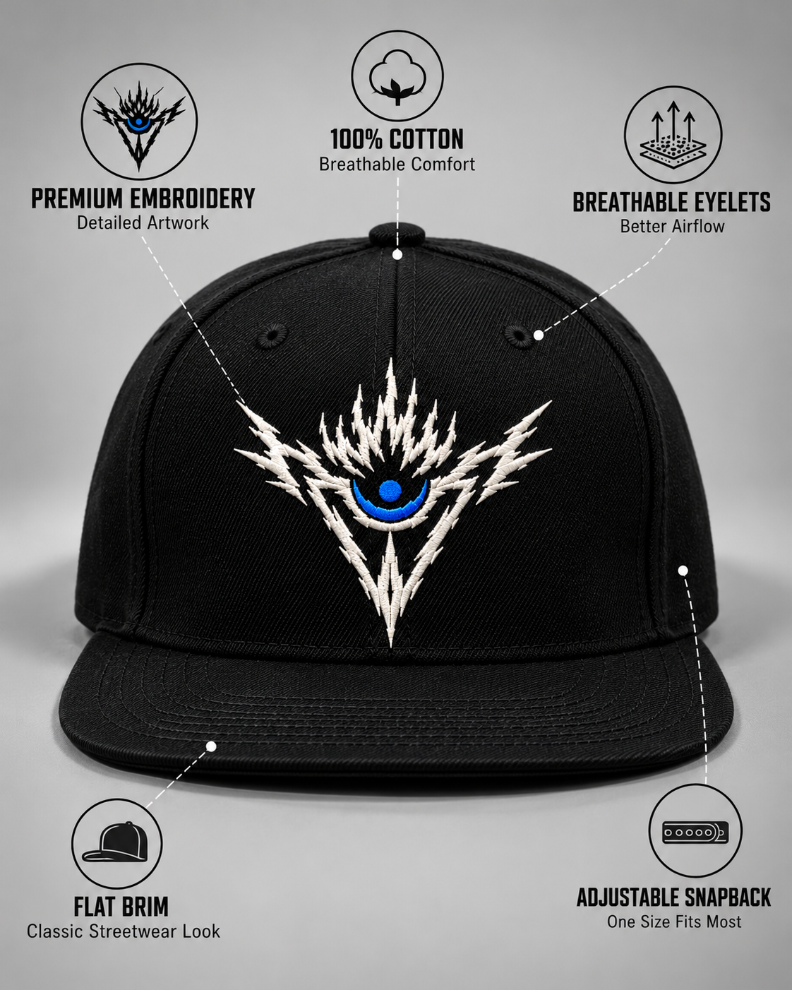 Brand of Aura Snapback Cap – Black | Embroidered